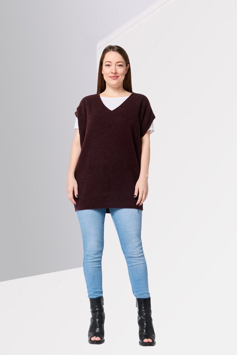 Harmont & Blaine سويت شيرت محبوك على شكل حرف V للنساء، مارون - Image 1